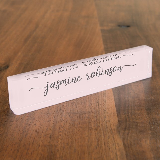 Simple Blush Pink Professional Signature Script Nameplate (Side)
