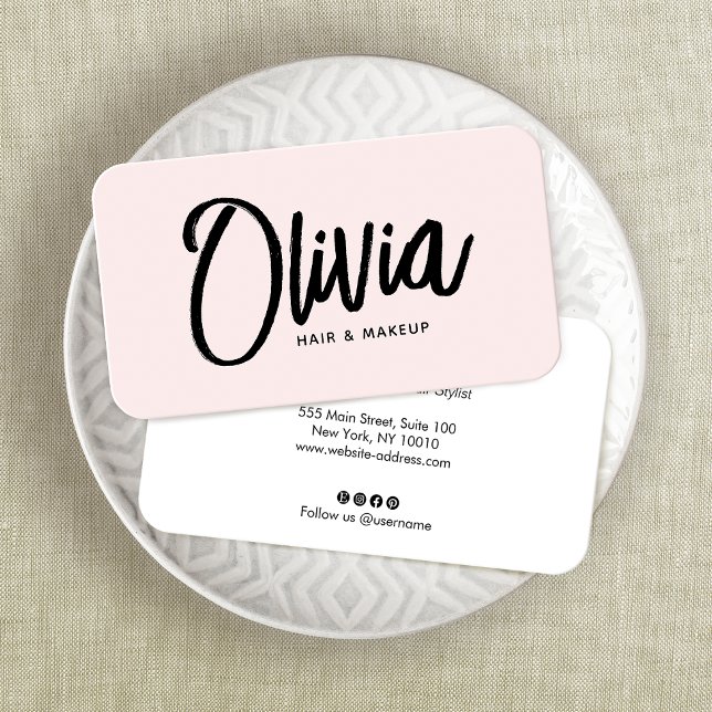 Simple Blush Pink Signature Script Beauty Business Card (Creator Uploaded)