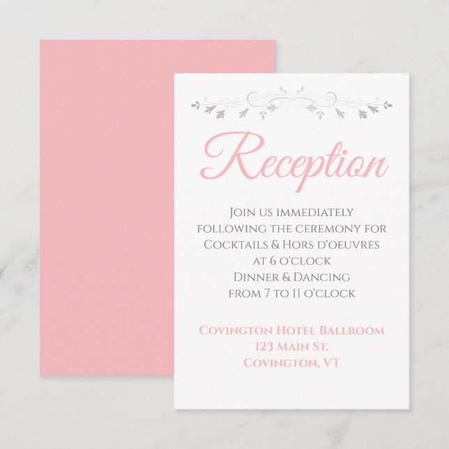 Simple Blush Pink Silver Border Wedding Reception Enclosure Card (Front/Back)