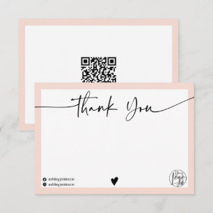 Simple blush pink thank you script logo qr code card