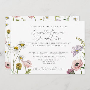 Simple Blush Pink Wild Flower Garden Wedding  Invitation