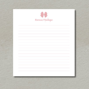 Simple Blush Rose Bow Script Custom Name Lined  Notepad