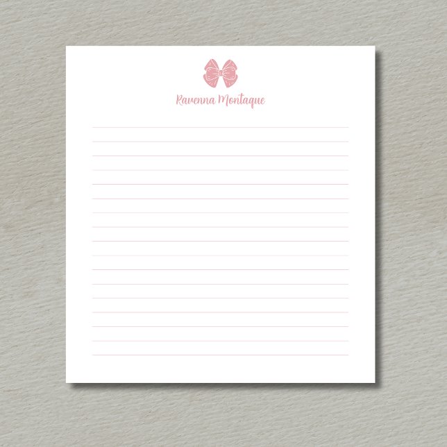 Simple Blush Rose Bow Script Custom Name Lined  Notepad (Creator Uploaded)