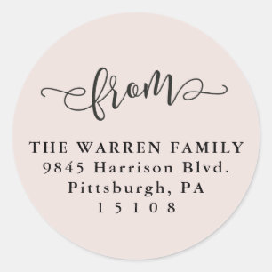 Simple blush save the date return address classic round sticker