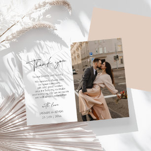 Simple Blush Script Photo Wedding Thank You Postcard
