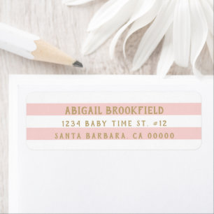Simple Blush Striped with gold text Return Address