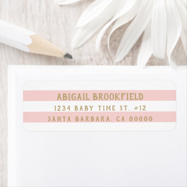 Simple Blush Striped with gold text Return Address (Insitu)