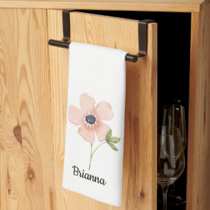 Simple Blush Watercolor Flower Name Kitchen Towel