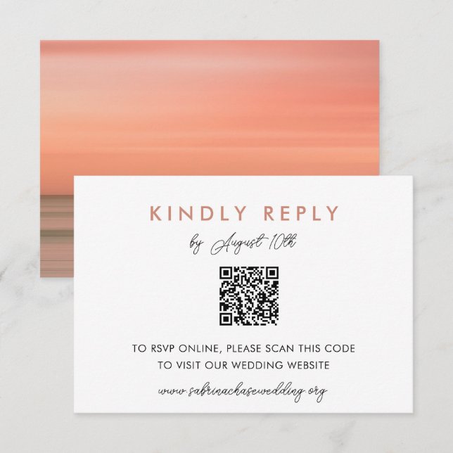 Simple Blush Wedding Website RSVP QR Code Card (Front/Back)