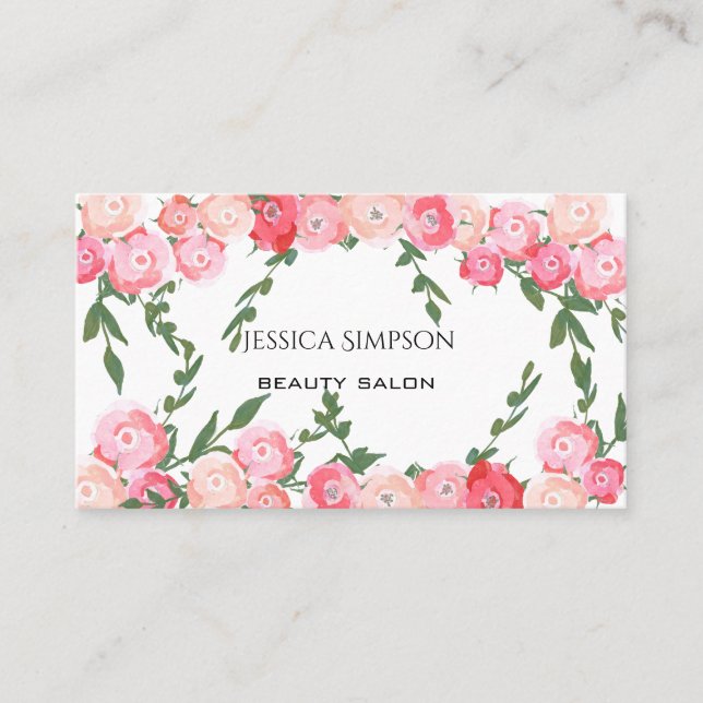 Simple blushed boho  watercolor roses appointment card (Front)