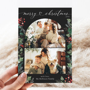 Simple Bohemian Dark Moody 2 Photo Christmas Card