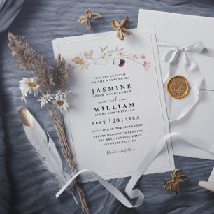 Simple Bohemian Wildflowers Rustic Elegant Wedding Invitation