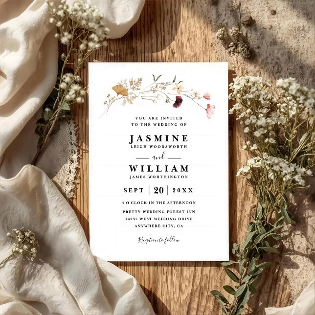 Simple Bohemian Wildflowers Rustic QR Code Wedding Invitation (Creator Uploaded)