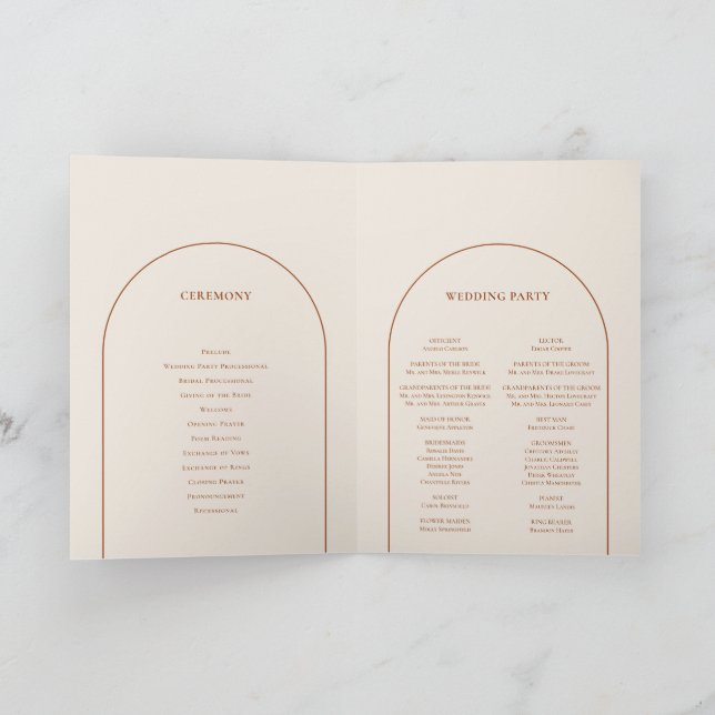 Simple Boho Arch Ivory Wedding Folded Program (Inside)