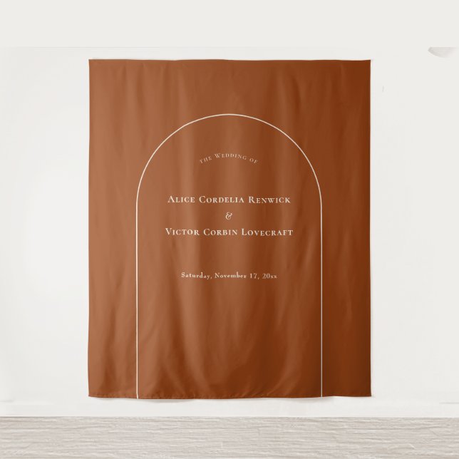 Simple Boho Arch Terracotta Wedding Photo Backdrop Tapestry (Front)