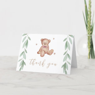 Simple Boho Bear Forest Baby Shower Thank You Card