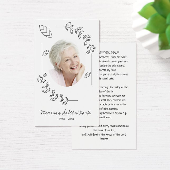Simple Boho Black and White Photo Funeral Card (Desk)