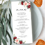 Simple Boho Burgundy Blush Floral Wedding Menu<br><div class="desc">Designed to coordinate with our Romantic Blooms collection,  this customizable Ceremony Program features watercolor burgundy and blush florals with greenery leaves paired with a classy serif font & elegant calligraphy text graphics. Matching items available.</div>