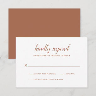 Simple Boho Burnt Orange Rust Terracotta Wedding RSVP Card