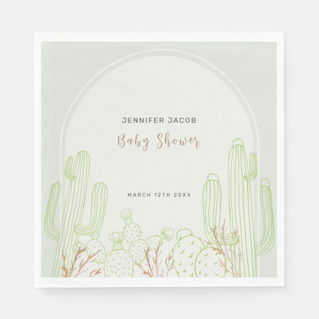 Simple Boho Cactus Line Art Arch Baby Shower Napkin (Front)