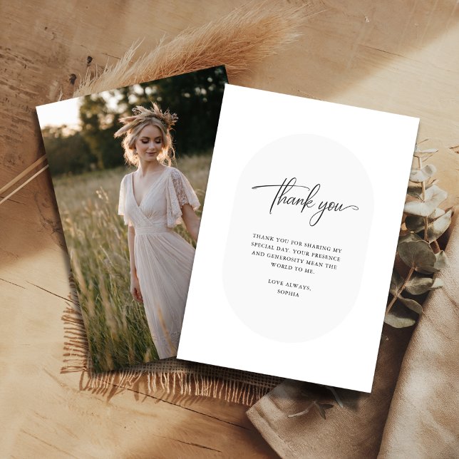 Simple Boho Calligraphy Bridal Shower Photo Thank You Card (Creator Uploaded)