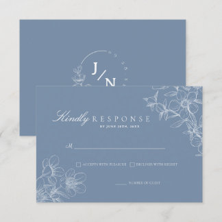 Simple Boho Chic Floral Dusty Blue Wedding RSVP Card