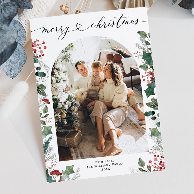 Simple Boho Chic Single Photo Christmas  Holiday Card (Creator Uploaded)