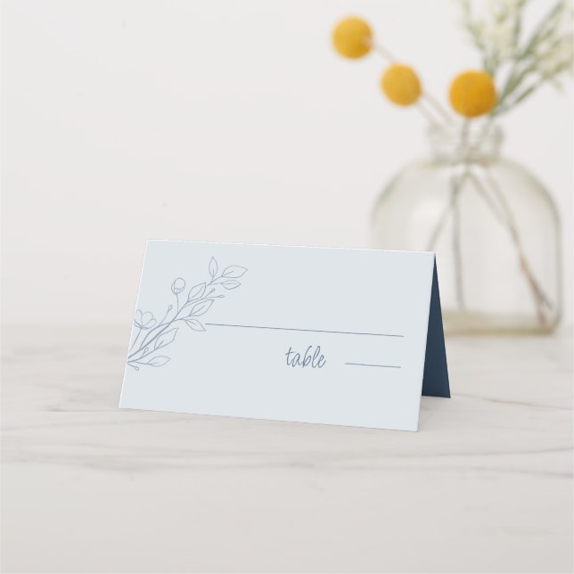 Simple Boho Dusty Blue, Folded  Wedding Place Card (Front)