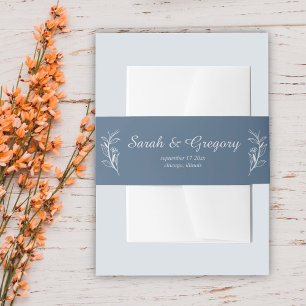 Simple Boho Dusty Blue Wedding Invitation Belly Band