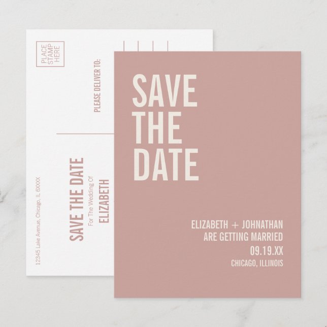 Simple Boho Dusty Rose Typography Save The Date Announcement Postcard (Front/Back)