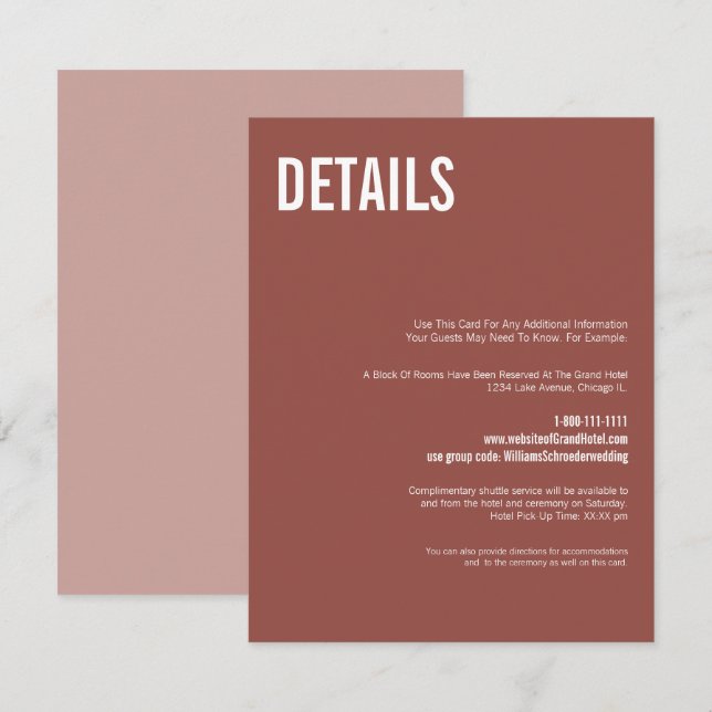 Simple Boho Dusty Rose Typography Wedding Details Enclosure Card (Front/Back)