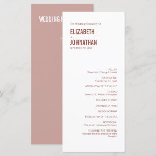 Simple Boho Dusty Rose Typography Wedding Program