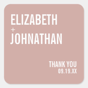 Simple Boho Dusty Rose Typography Wedding Square Sticker