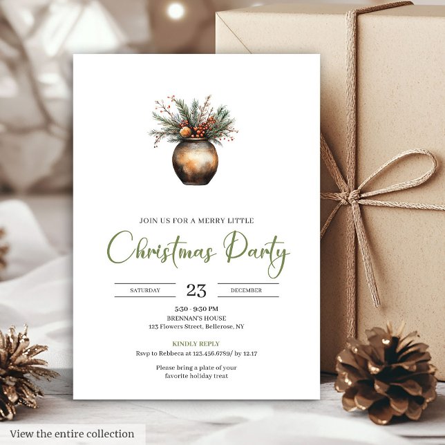 Simple Boho Earthy Watercolor Christmas Party Card (Simple Boho Earthy Watercolor Christmas Party Invitation)