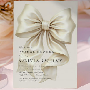 Simple Boho Elegant Ivory Cream Bow Bridal Shower Magnetic Invitation