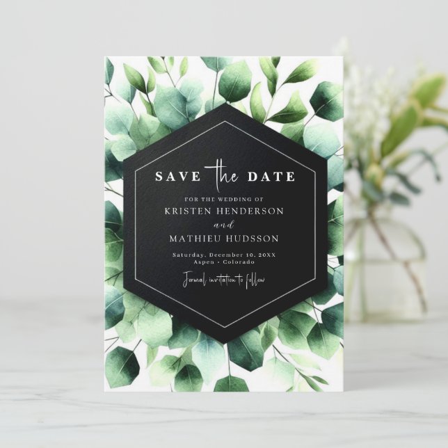 Simple Boho Eucalyptus Digital Wedding Save The Date (Standing Front)