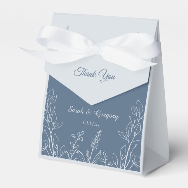  Simple Boho Floral Dusty Blue Favor Box (Front Side)