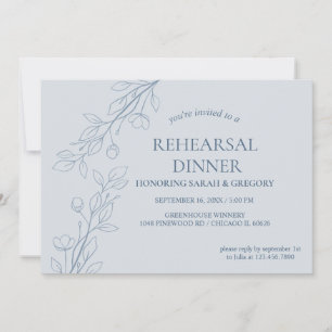 Simple Boho Floral Dusty Blue Rehearsal Dinner  Invitation