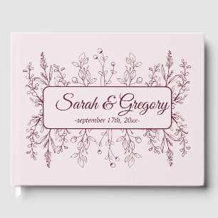 Simple Boho Floral Ruby Wine Wedding Guest Book