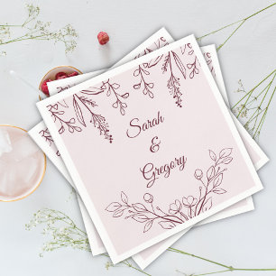 Simple Boho Floral Ruby Wine Wedding Napkin
