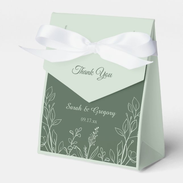  Simple Boho Floral Sage Green Favor Box (Front Side)