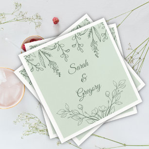 Simple Boho Floral Sage Green Wedding  Napkin