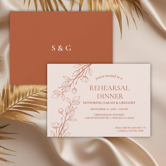 Simple Boho Floral Terracotta Rehearsal Dinner  Invitation (Creator Uploaded)