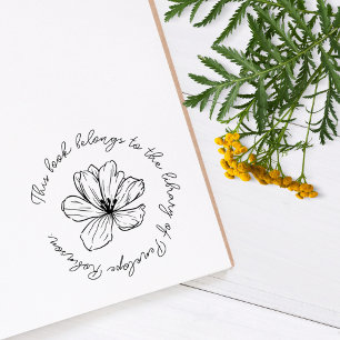 Simple Boho Flower Custom Handwritten Book Rubber Stamp
