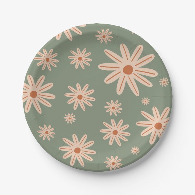 Simple Boho Flowers All Ages Birthday Paper Plate (Front)