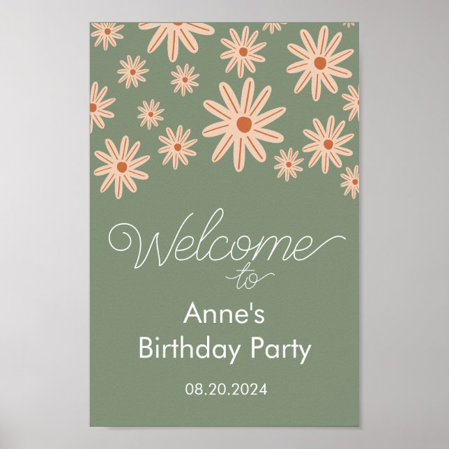Simple Boho Flowers All Ages Birthday Poster (Front)
