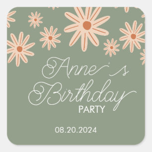 Simple Boho Flowers All Ages Birthday Square Sticker