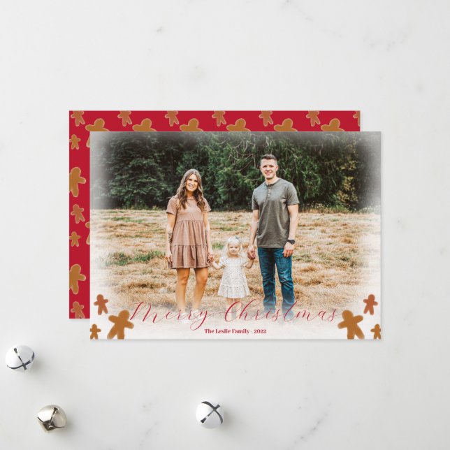 Simple Boho Gingerbread Man Christmas Holiday Card (Front/Back In Situ)