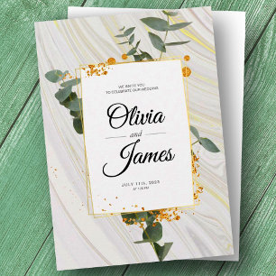 Simple boho gold green elegant engagement wedding invitation