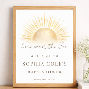 Simple Boho Here Comes The Son Baby Shower Welcome Poster